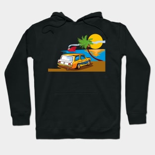 Vintage Station Wagon on Beach Retro Hoodie